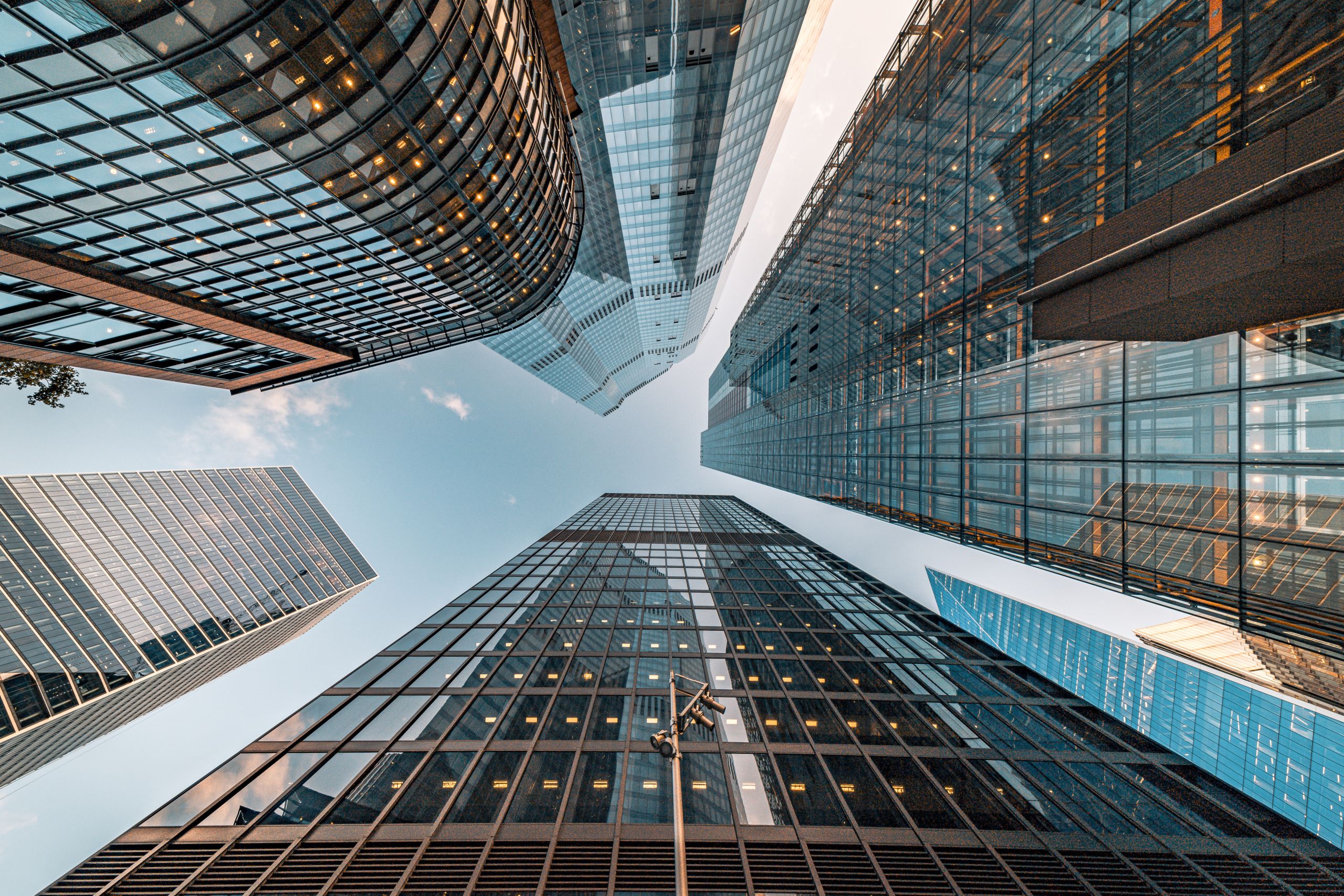 Photo of skyscrapers taken from a snake's eye view