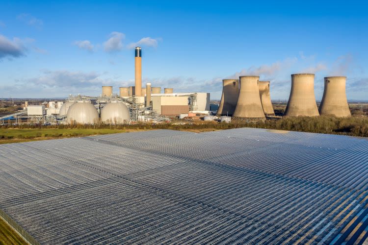 Aerial view of Drax Power Station and its greenhouses