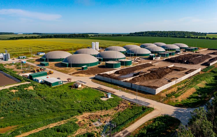 Biogas station in a green large field