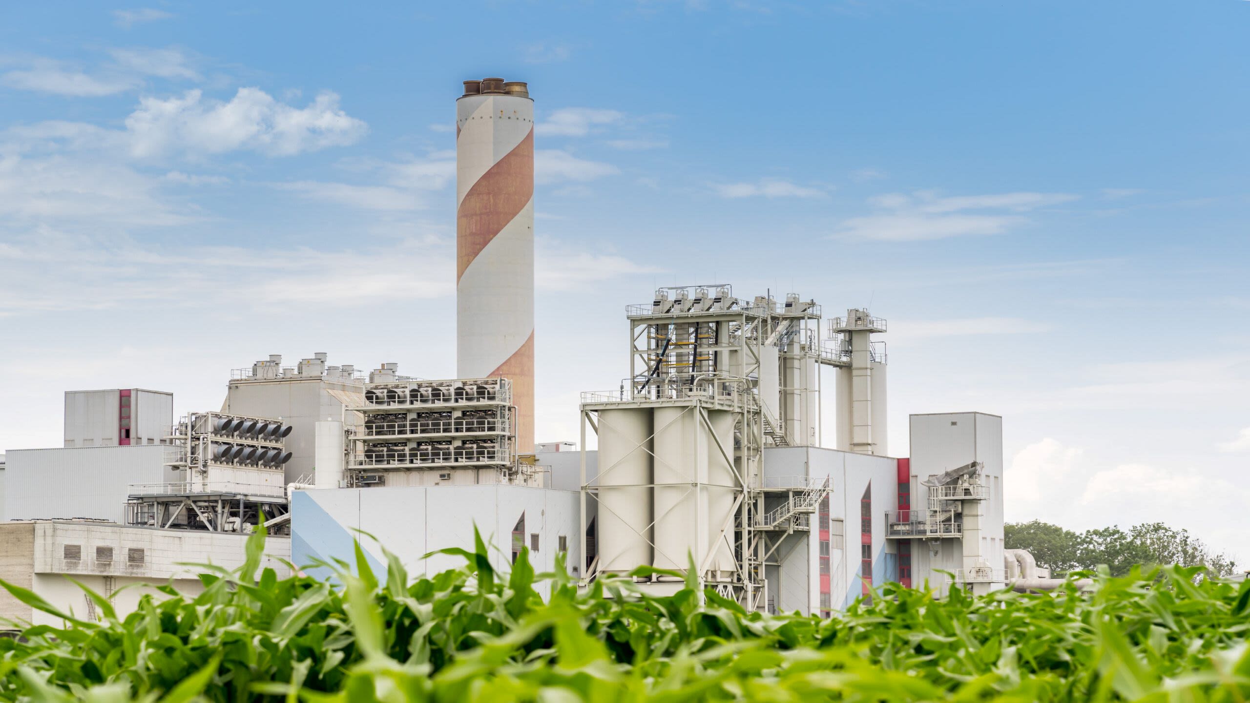 Carbon capture plant surrounded by greenery