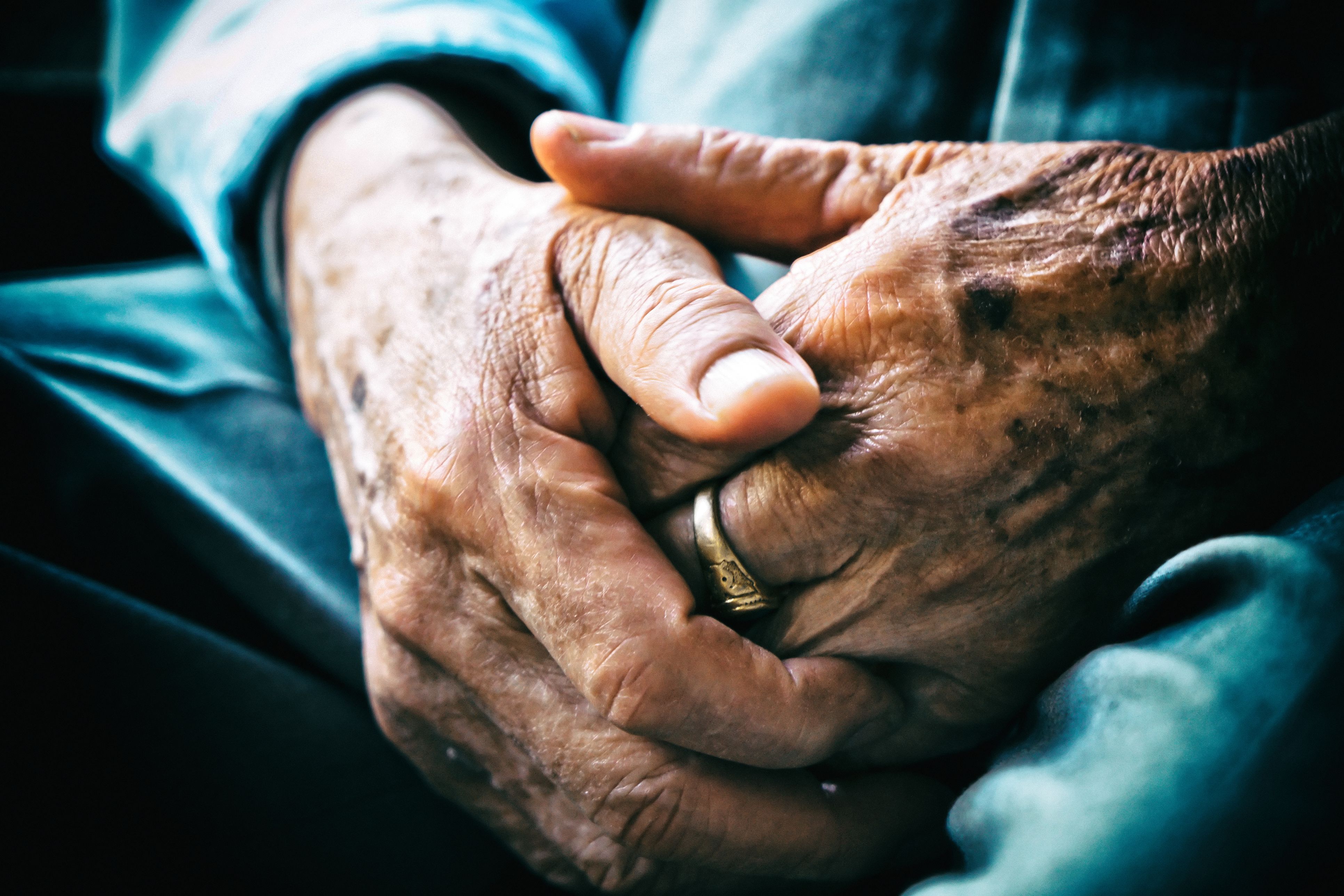 Close up of an elderly person's hands