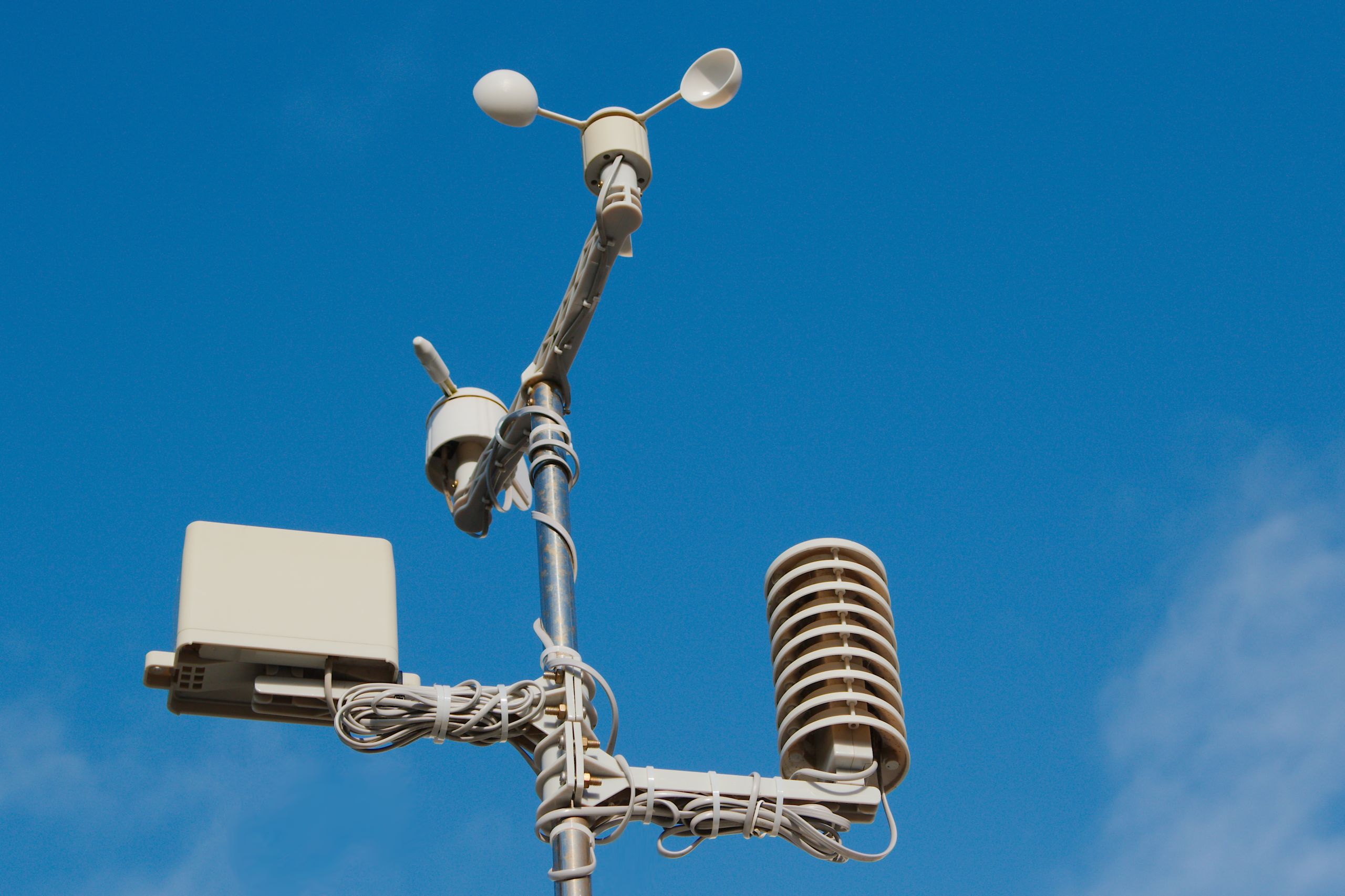 Air quality monitoring device against a blue sky
