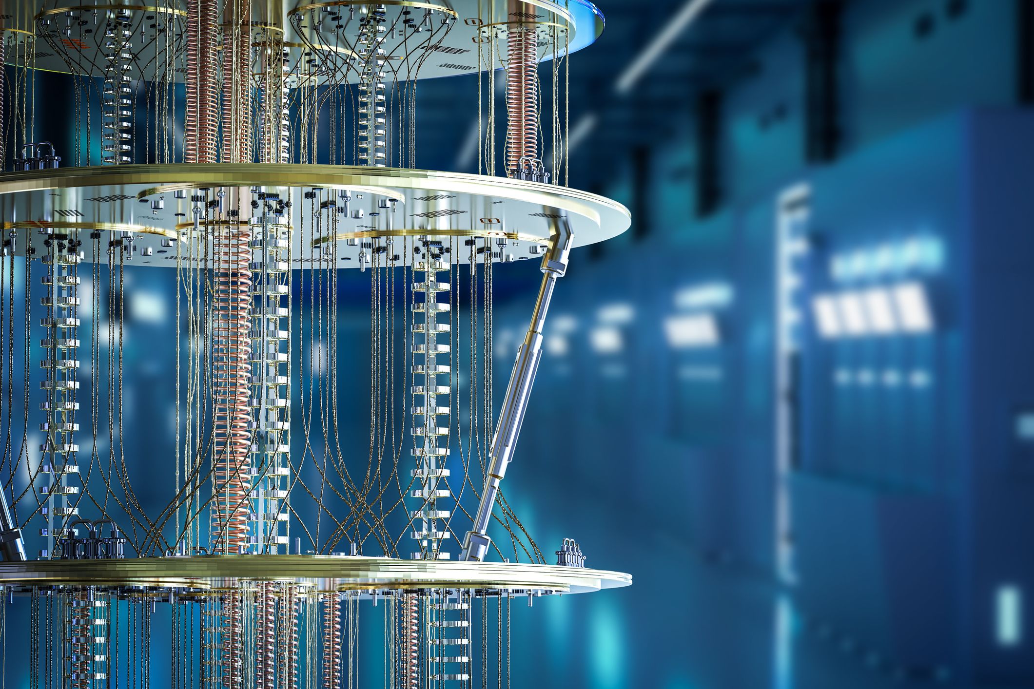 Photo of quantum technologies, blue background of a lab