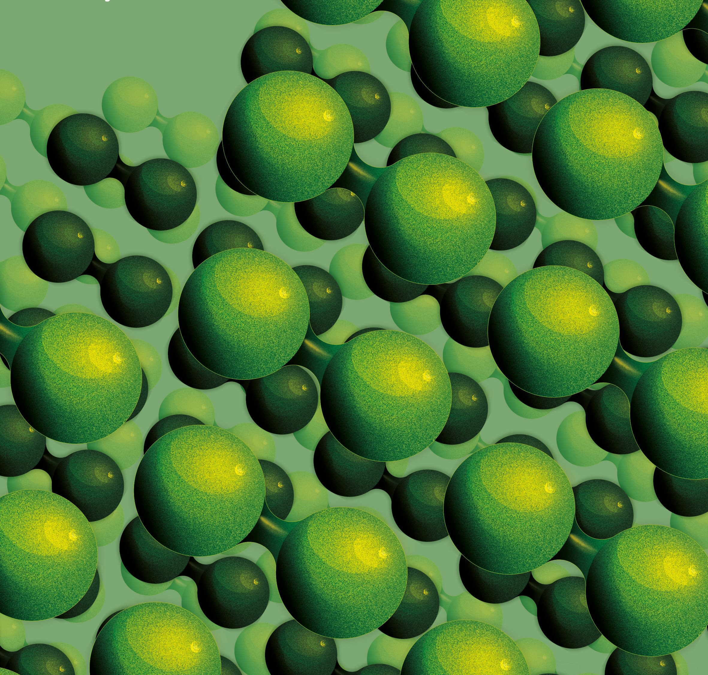 A background decorative image of model green hydrogen molecules. 