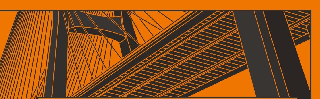 An decorative image of an illustrated black bridge over an orange background.