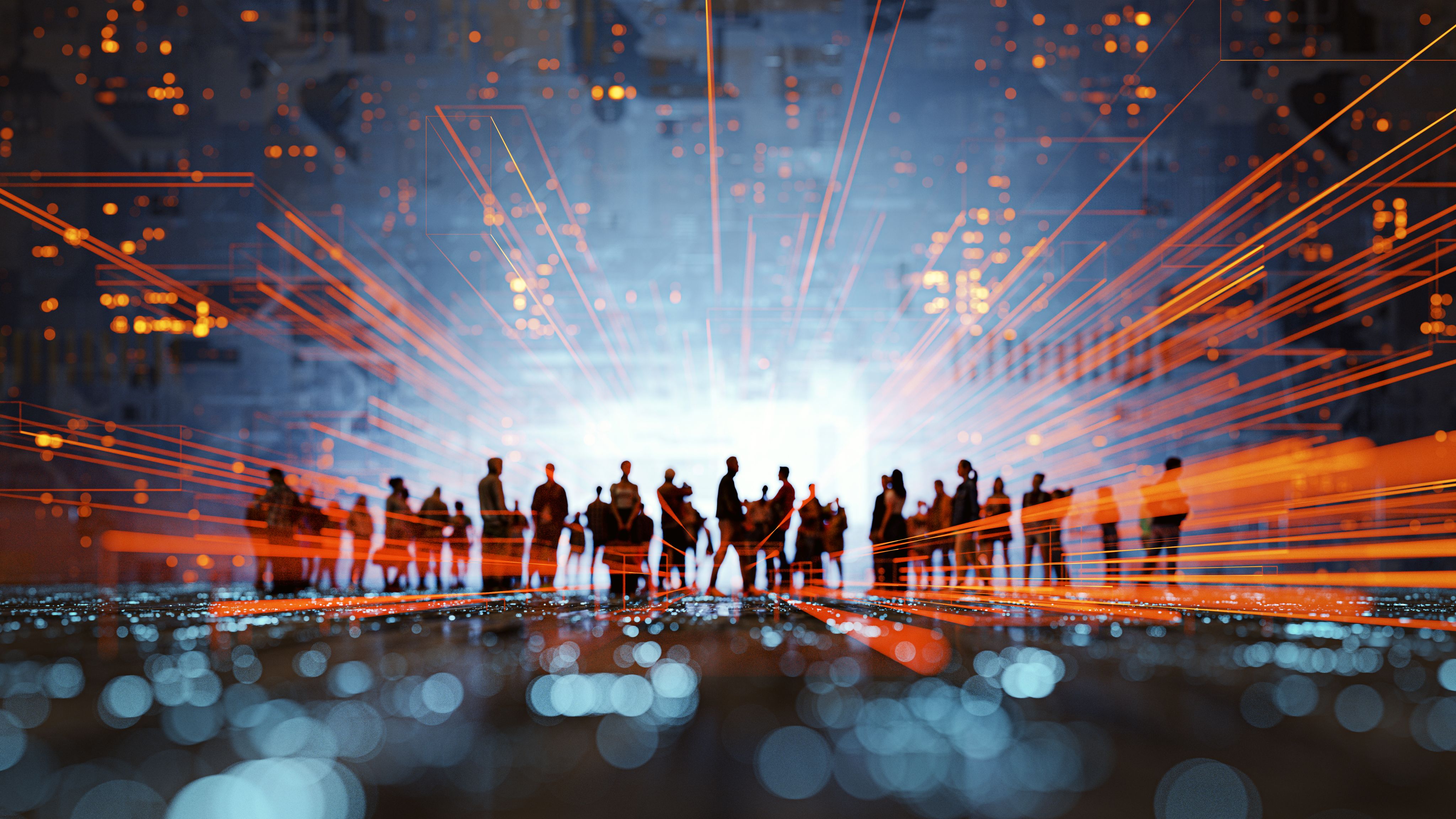 Image of the silhouettes of 20 people standing
