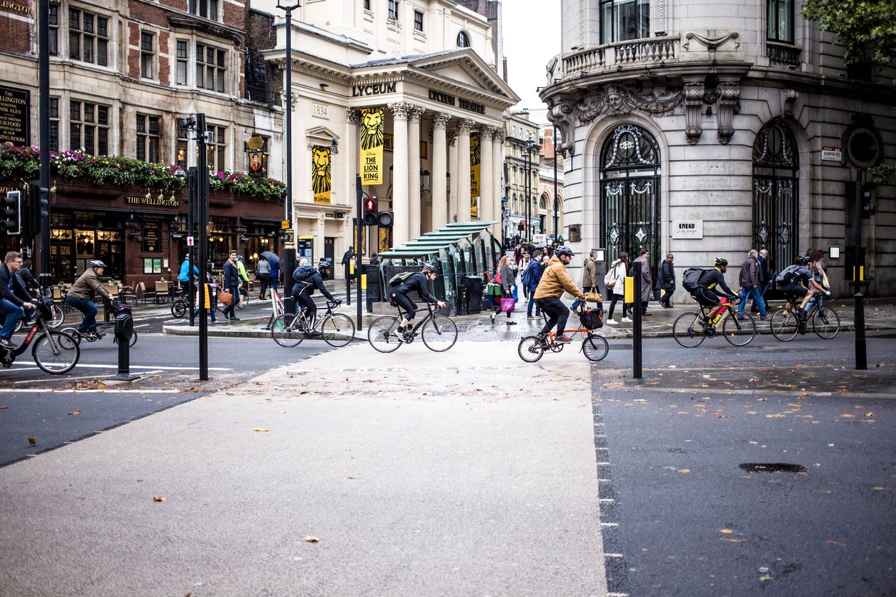 City street with cyclists passing