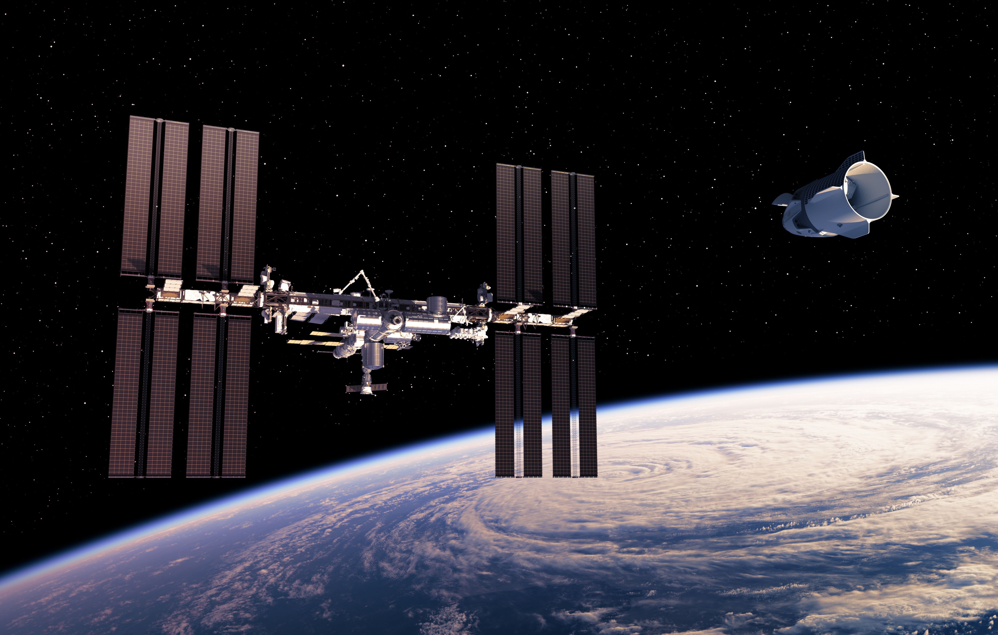 image of commercial spacecraft and international space station