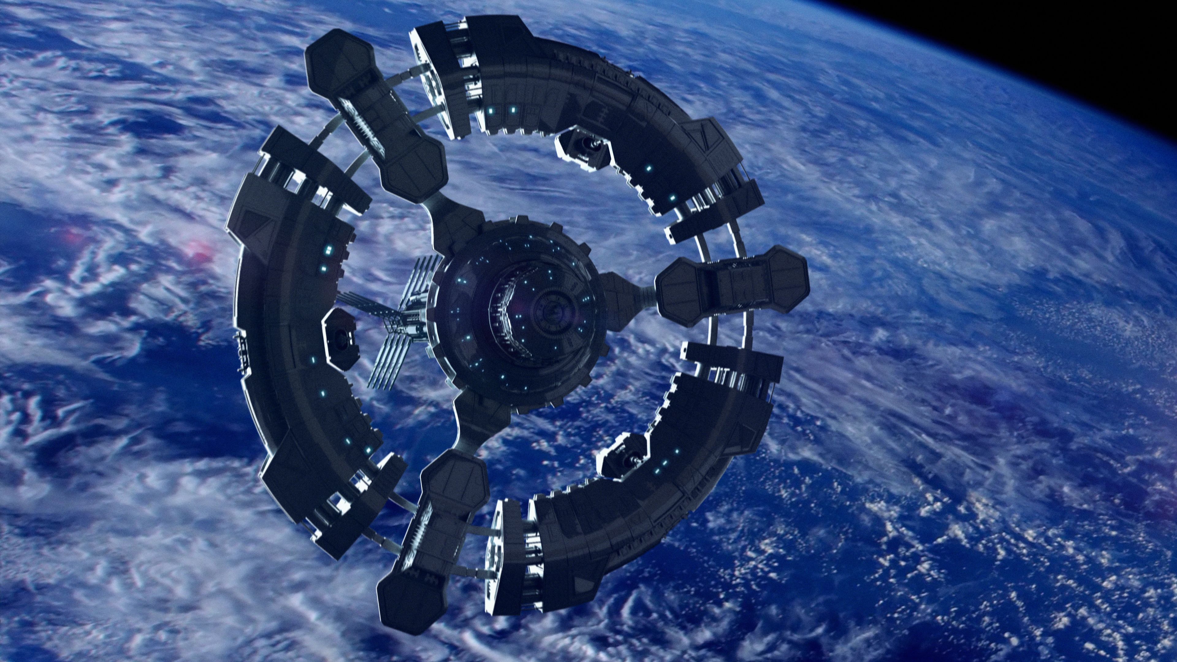 space station in orbit above planet earth